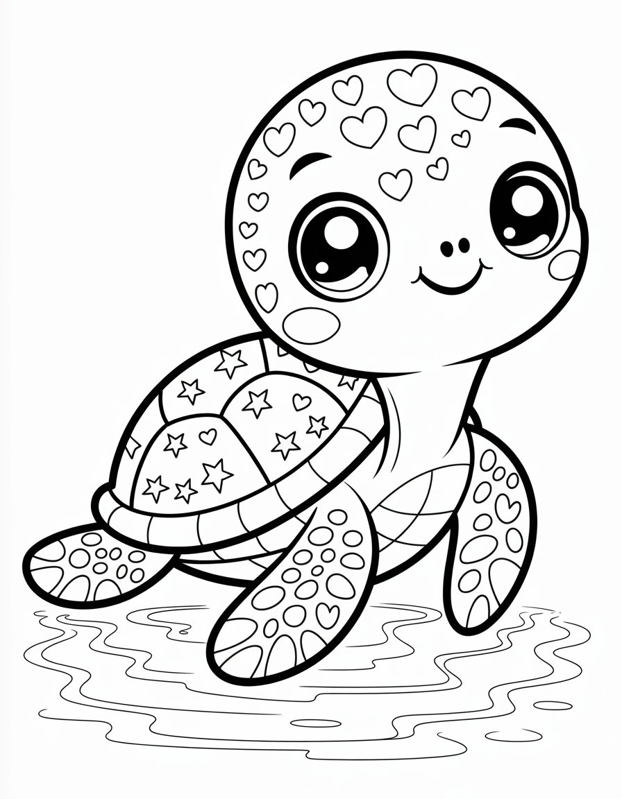 kawaii turtle coloring page