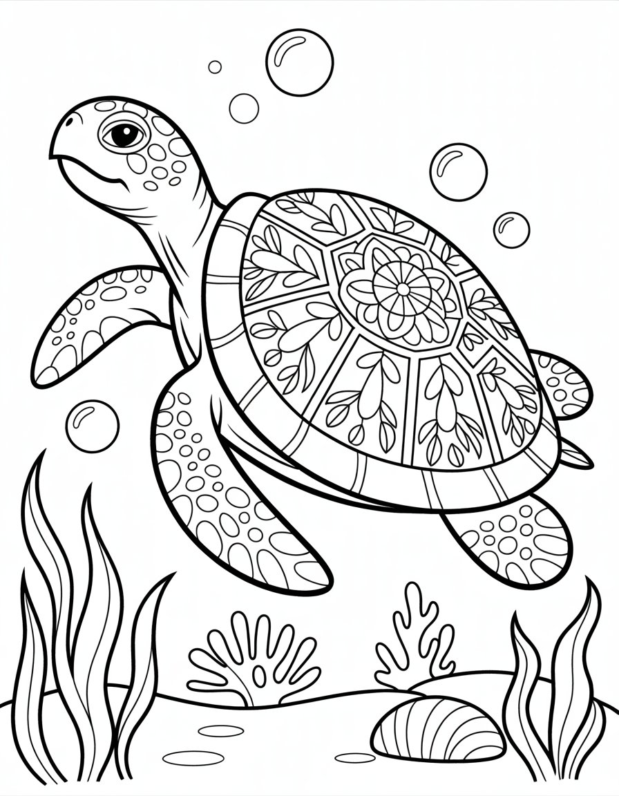 mandala turtle coloring page