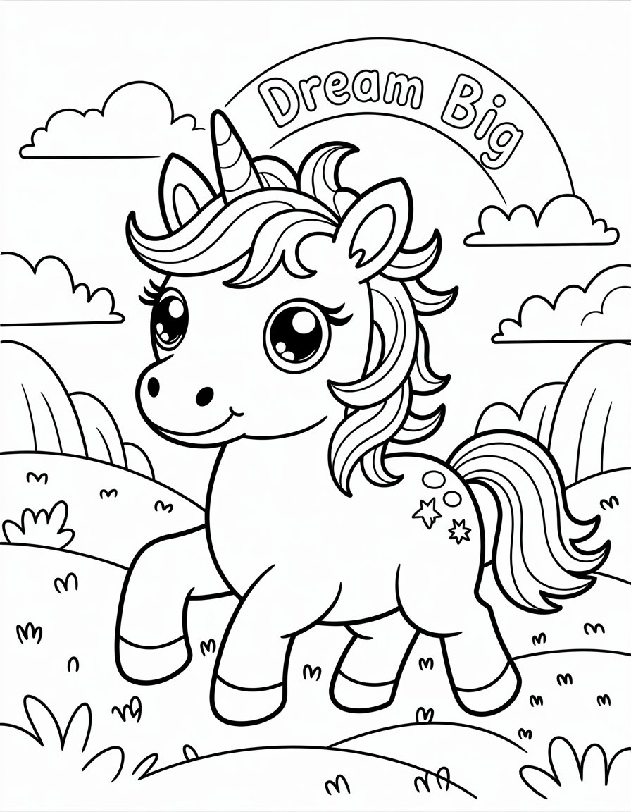 adorable unicorn coloring page