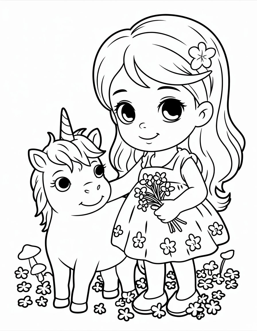 anime unicorn girl coloring page
