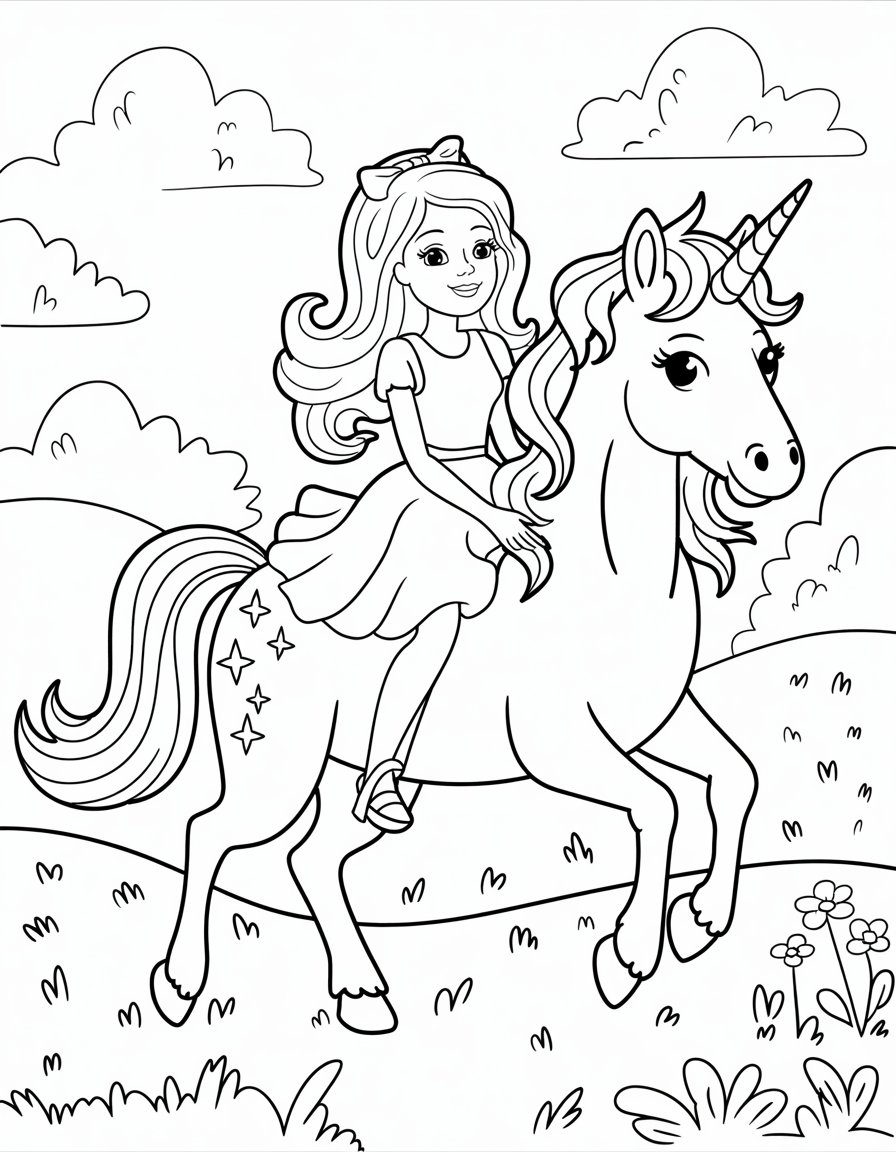 barbie unicorn coloring page