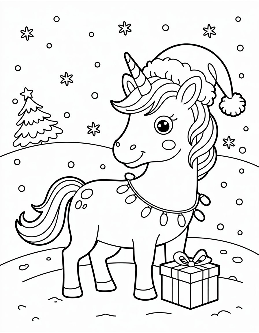 christmas unicorn coloring page