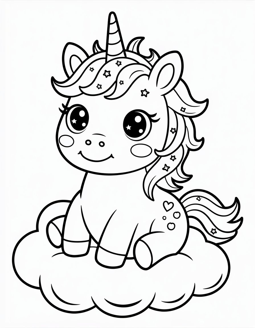 cute kawaii unicorn coloring page