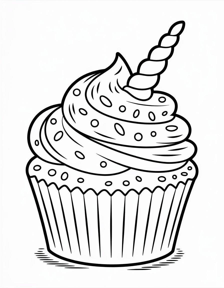 cute unicorn cupcake coloring page