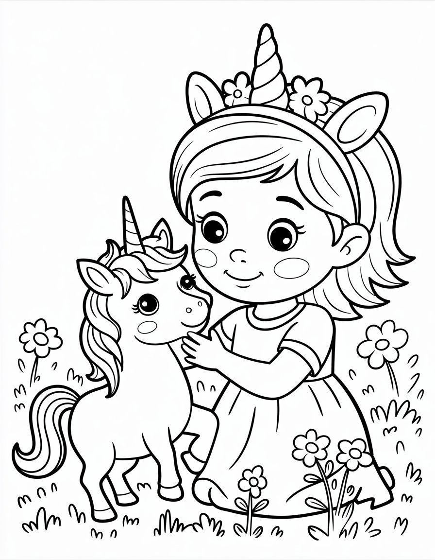 cute unicorn girl coloring page