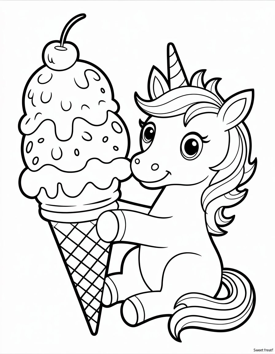 cute unicorn ice cream coloring page