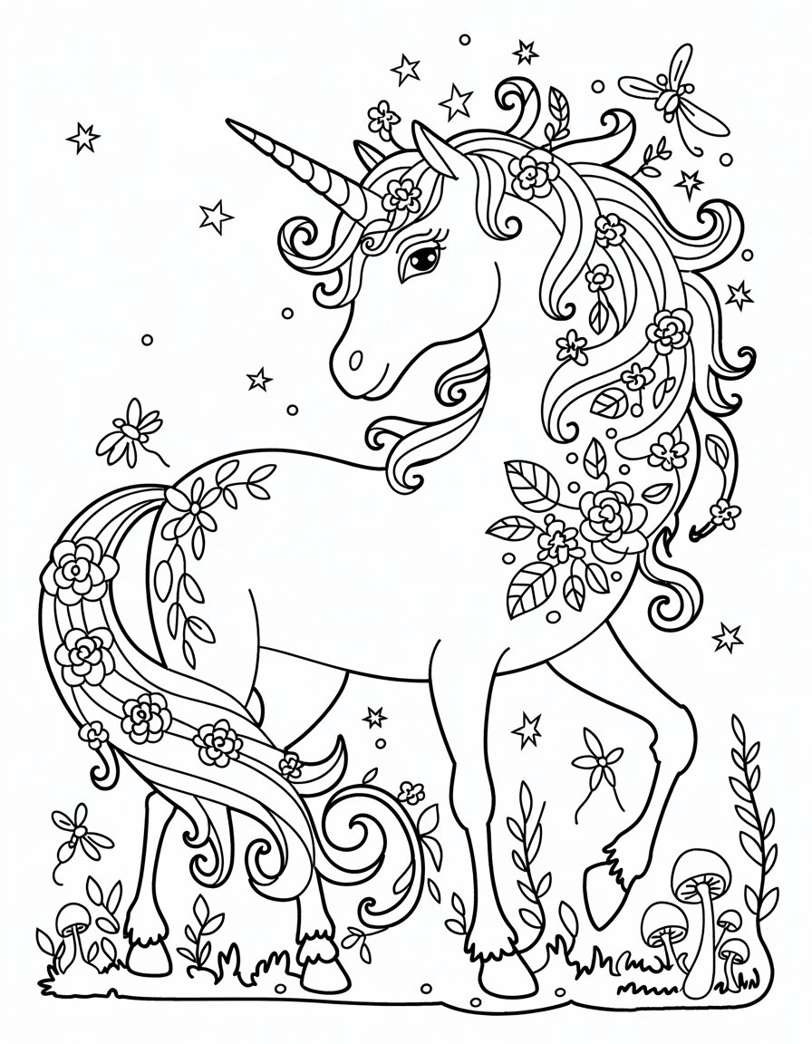 difficult unicorn coloring page for adults