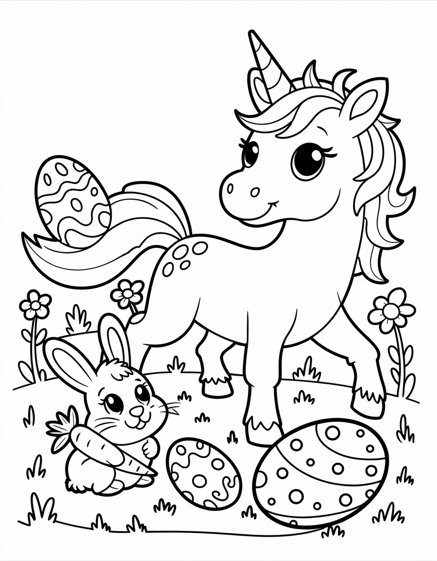 easter unicorn coloring page