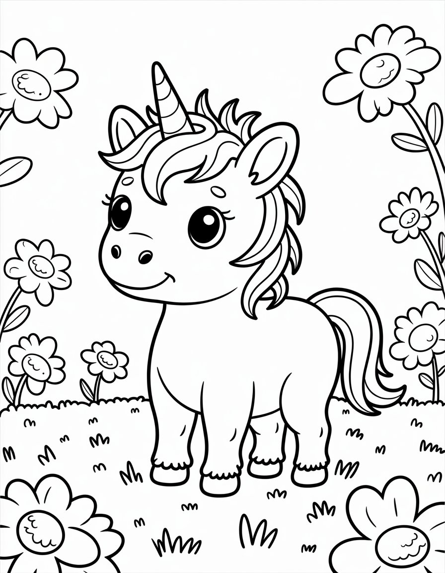easy baby unicorn coloring page