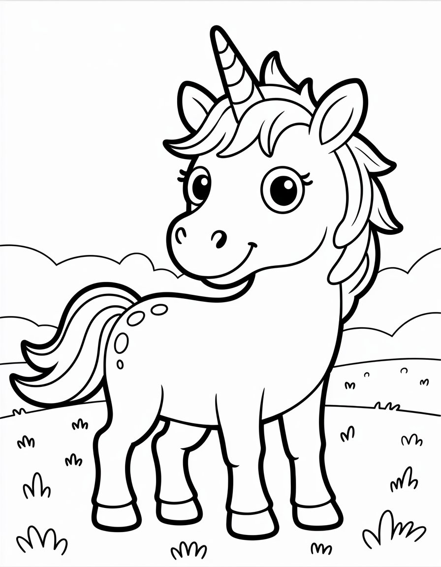 easy unicorn coloring page for kids