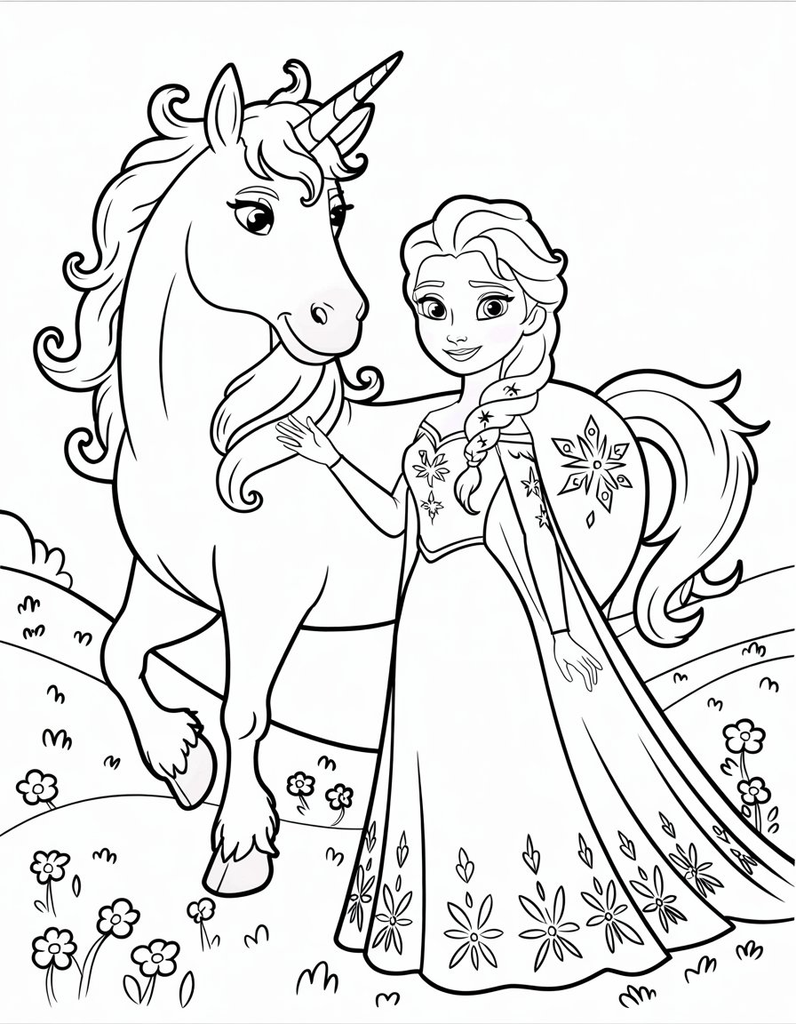 elsa unicorn coloring page
