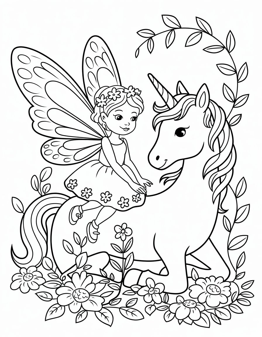 fairy unicorn coloring page