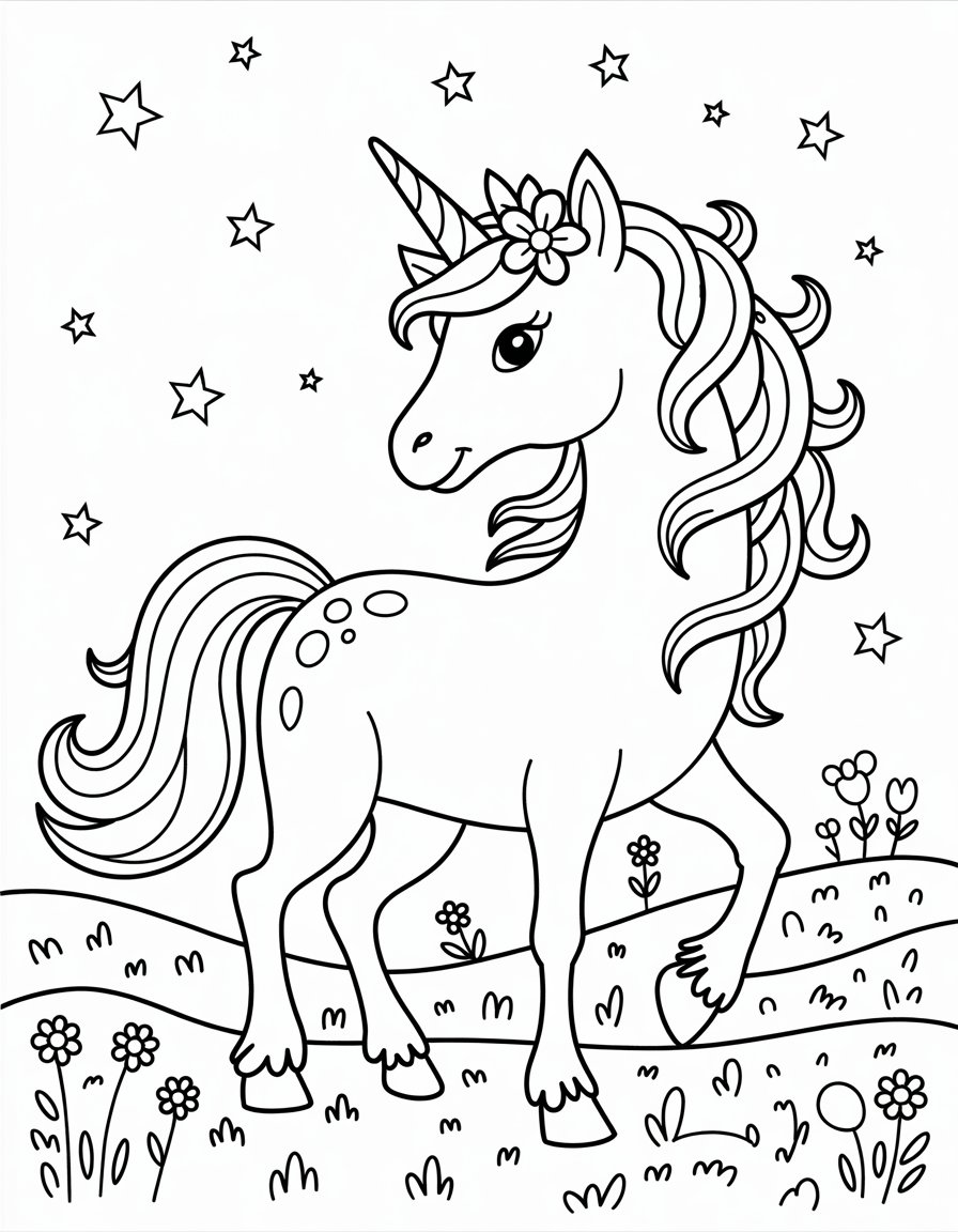 fancy unicorn coloring page