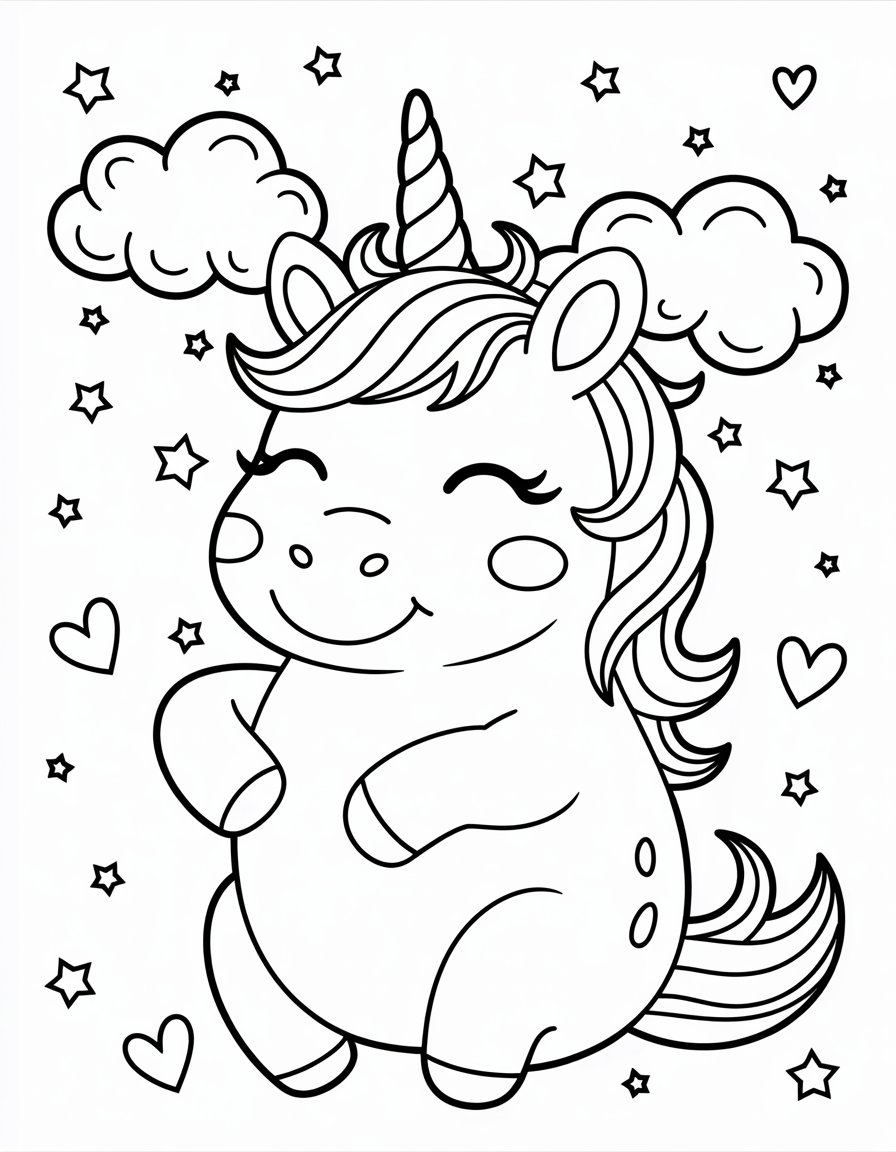 fat unicorn coloring page