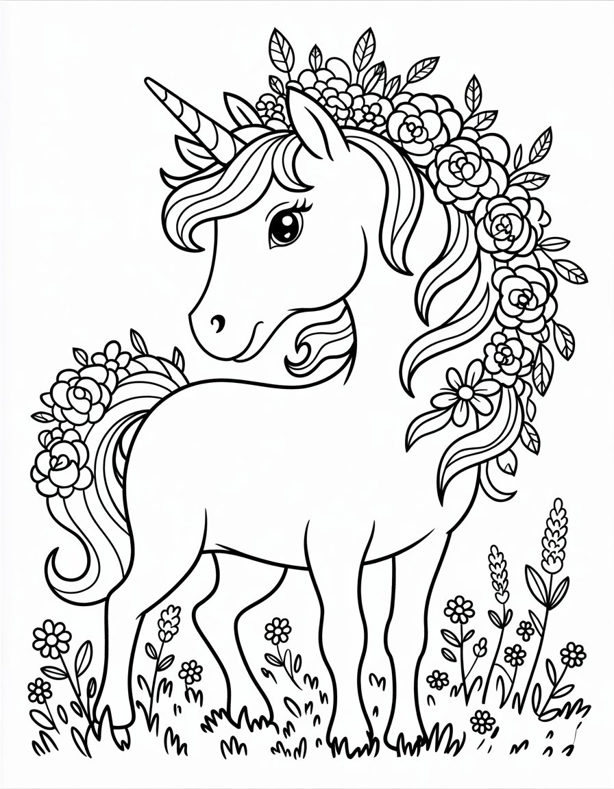 flower unicorn coloring page