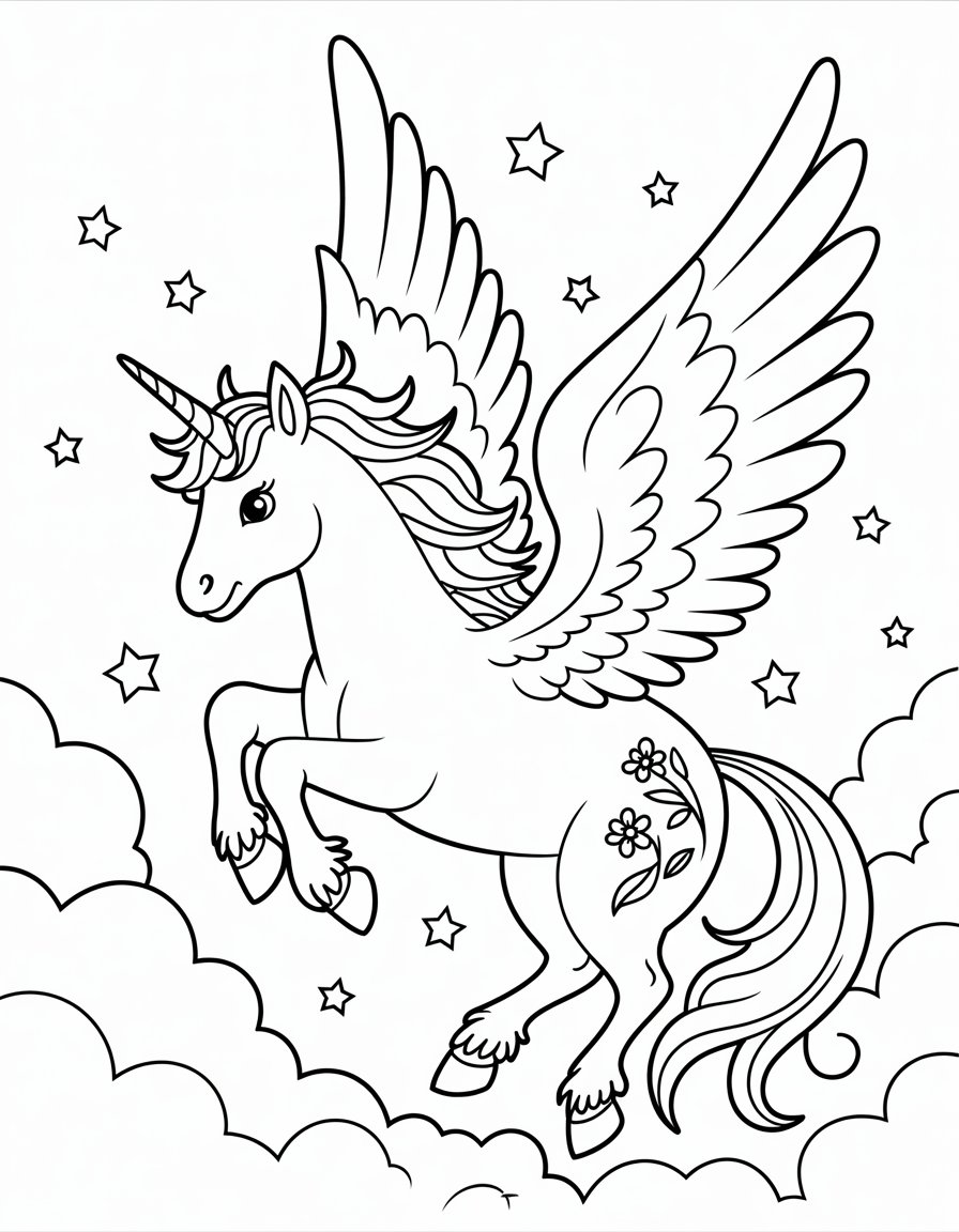 flying unicorn coloring page