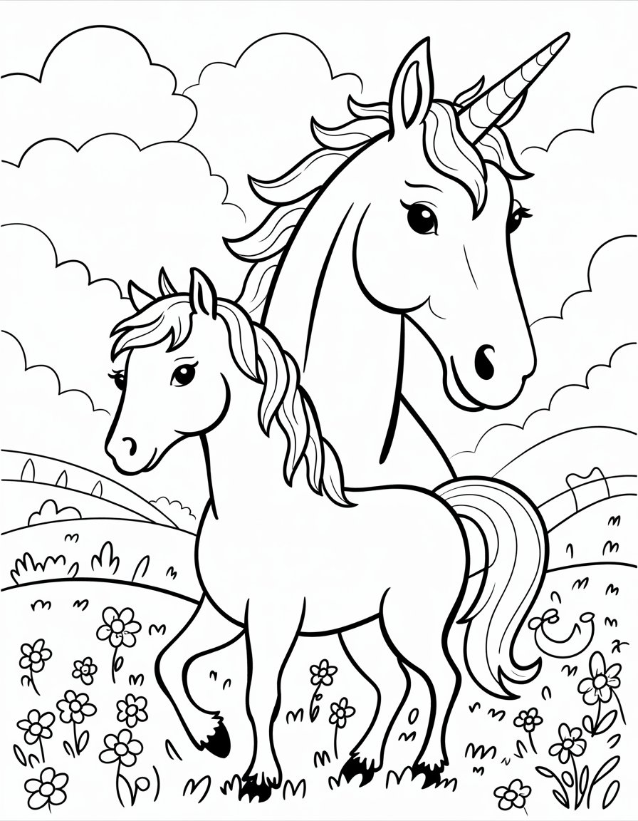 horse and unicorn coloring page