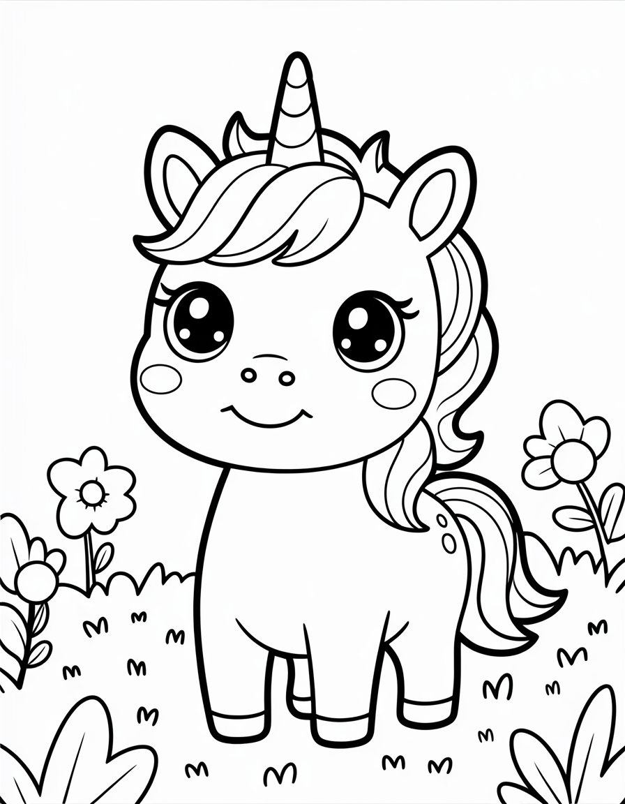 kawaii unicorn coloring page