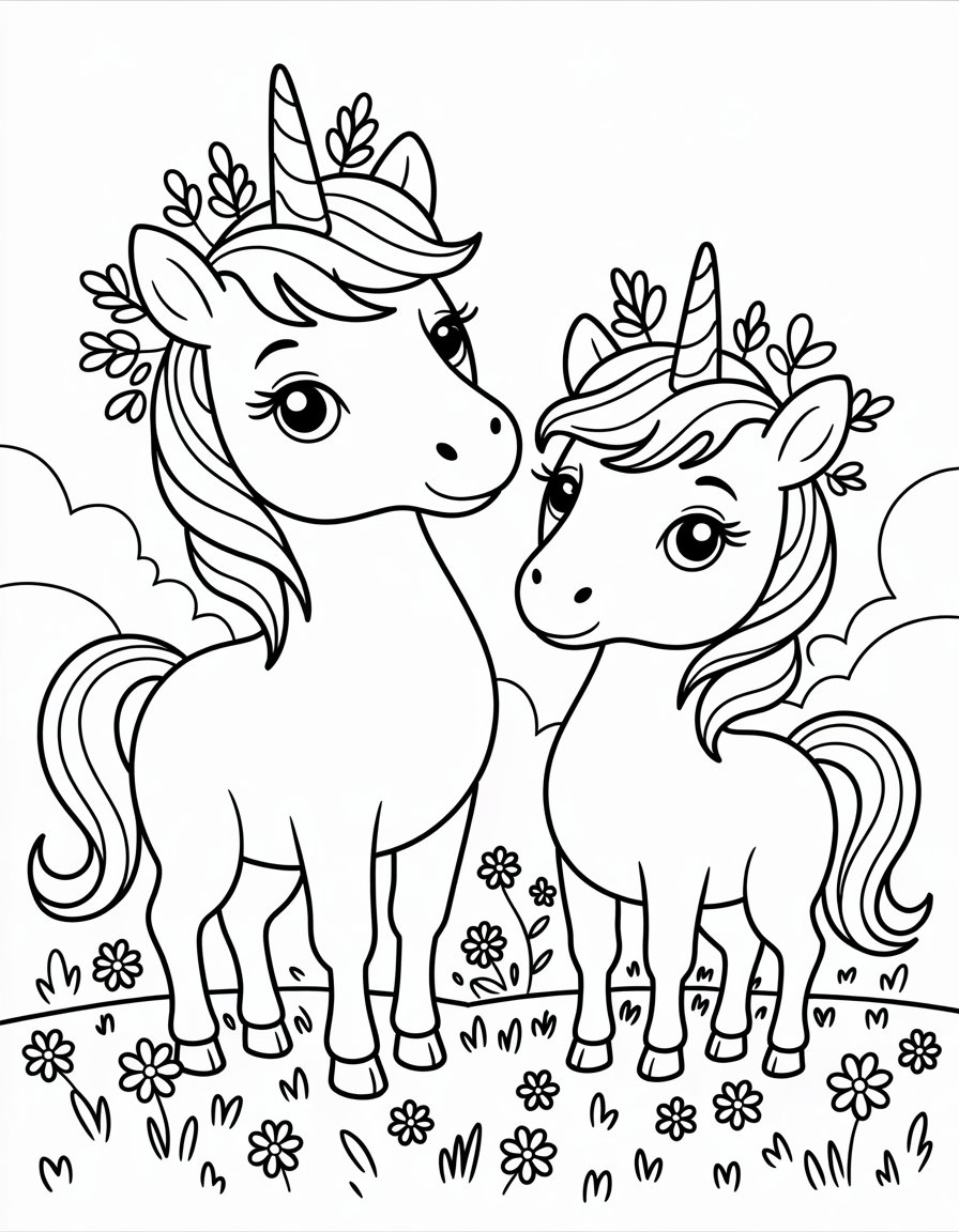 moody unicorn twin coloring page
