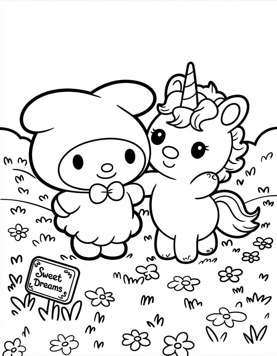 my melody unicorn coloring page