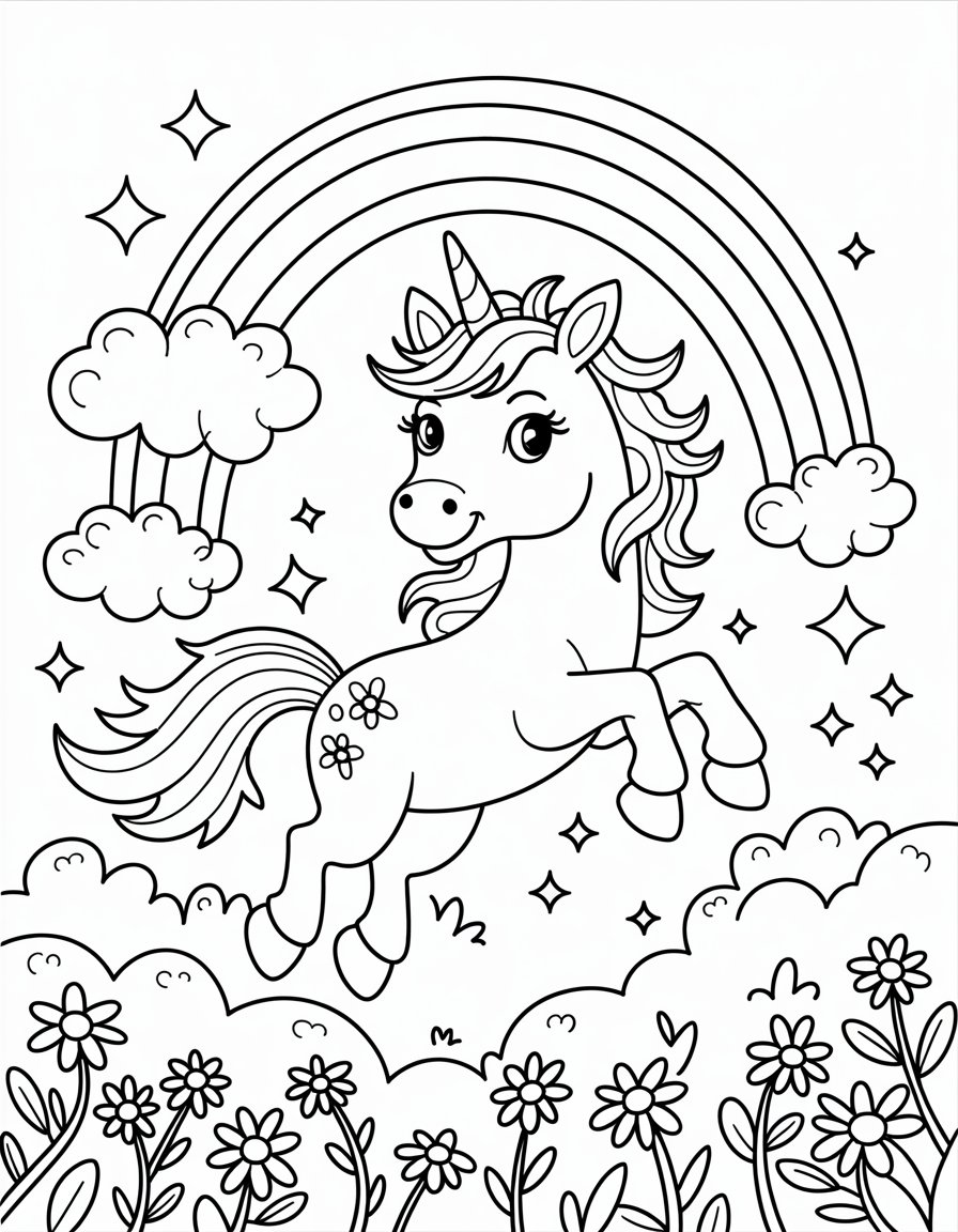 rainbow cute unicorn coloring page