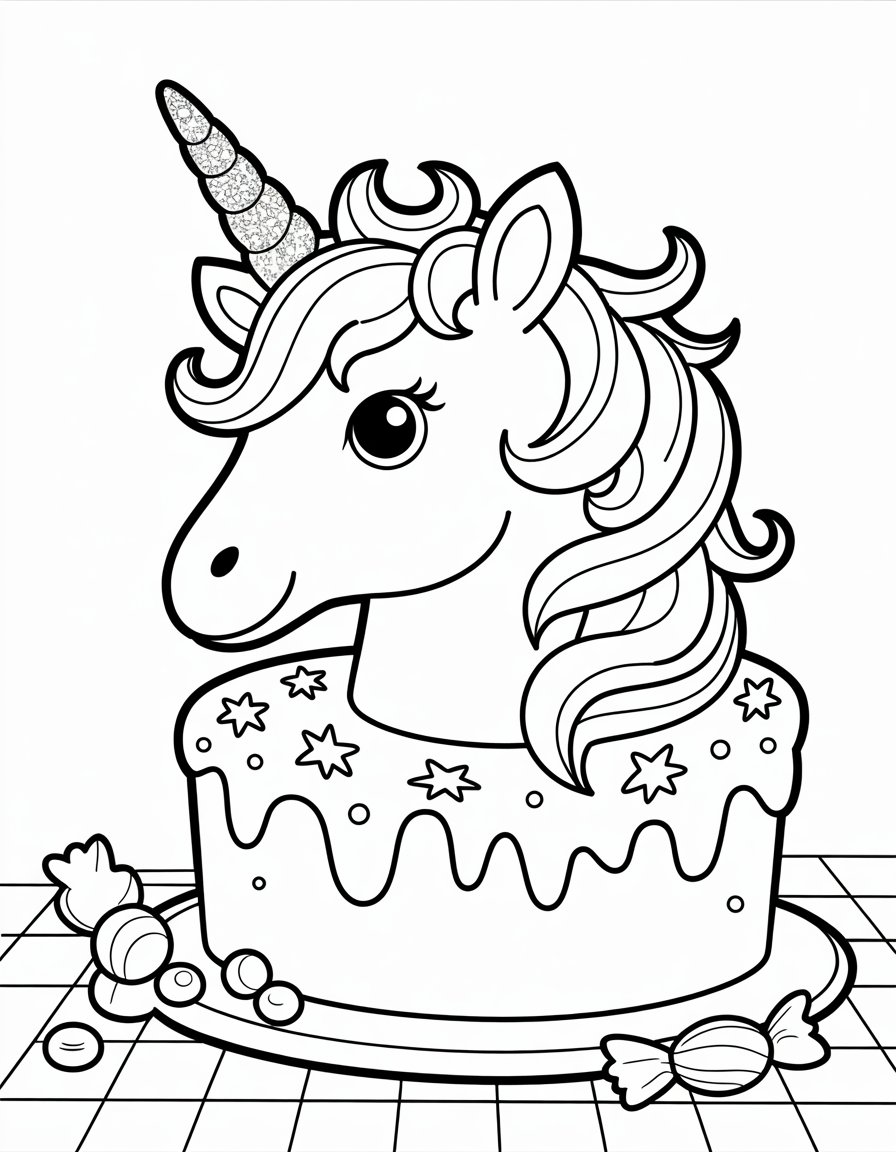 rainbow unicorn cake coloring page