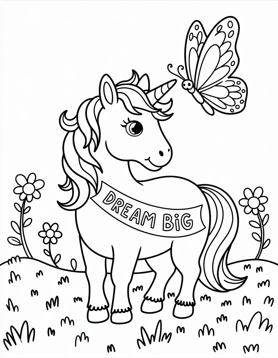 unicorn and butterfly coloring page