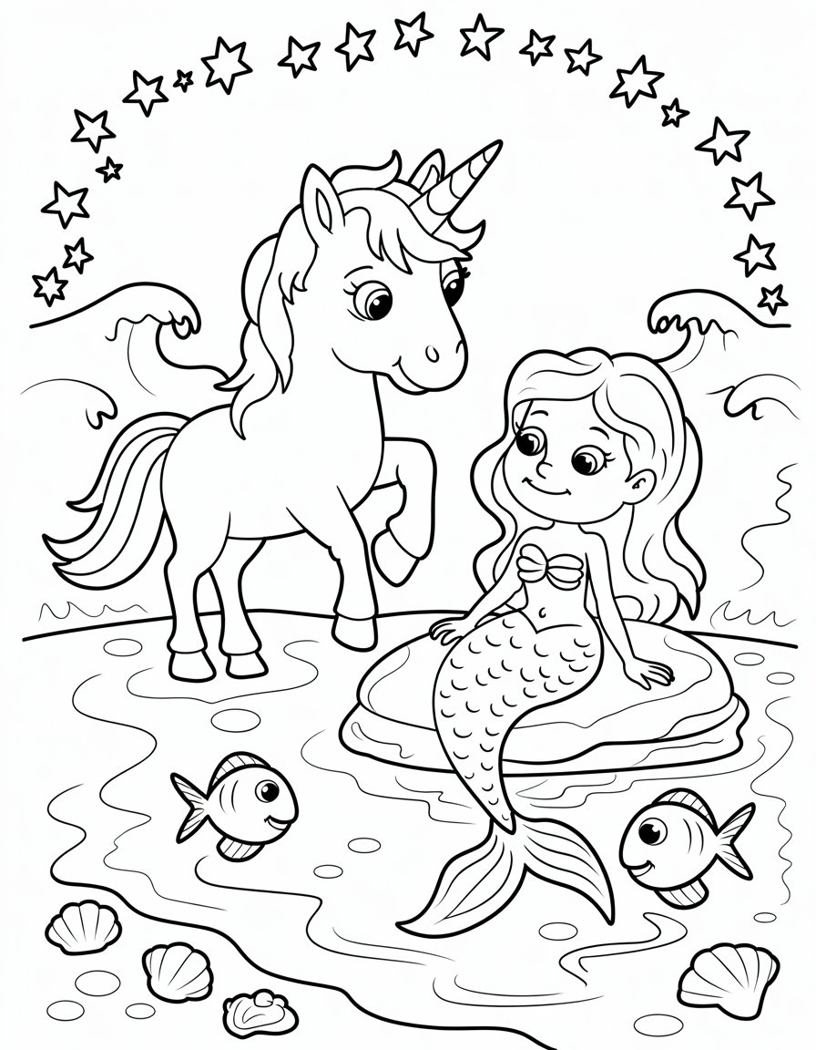 unicorn and mermaid coloring page