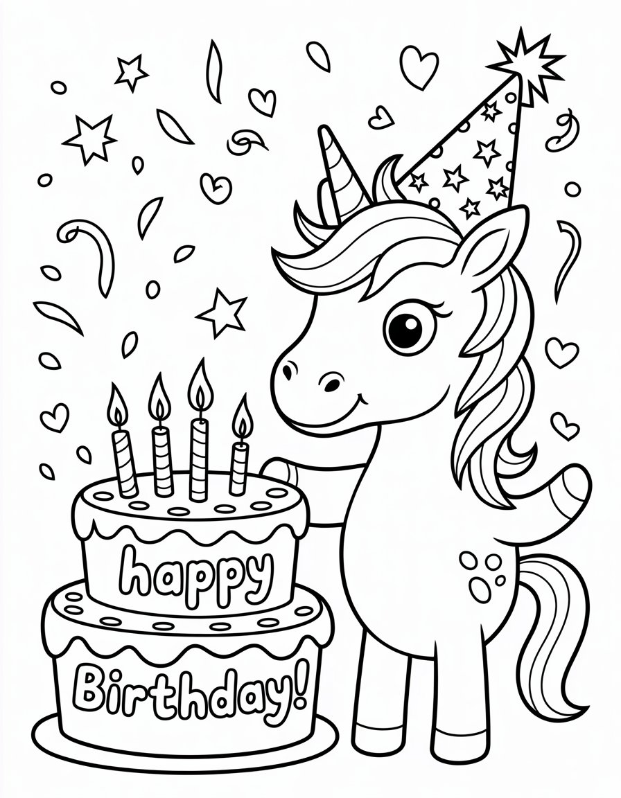 unicorn birthday coloring page