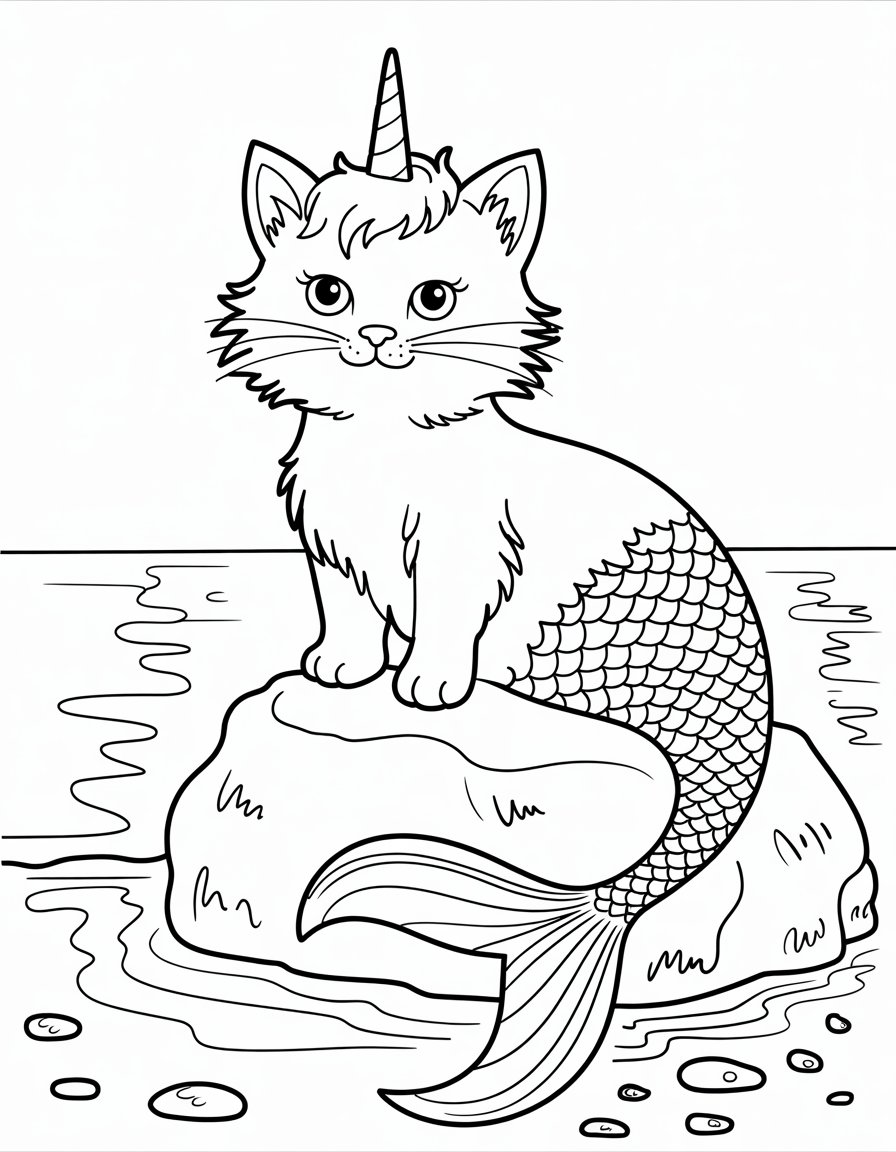 unicorn cat mermaid coloring page