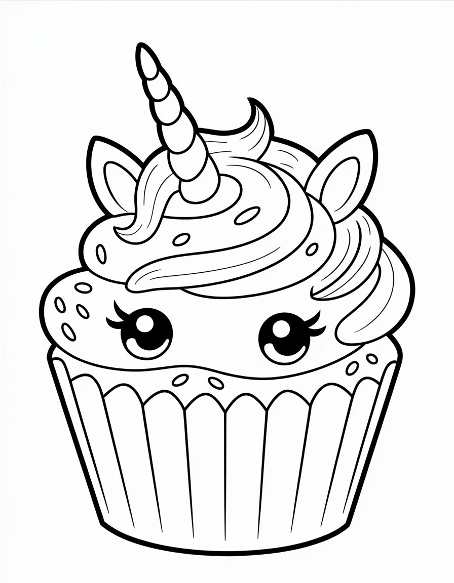 unicorn cupcake coloring page