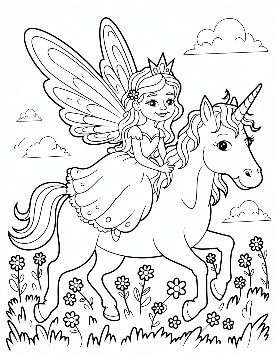 unicorn fairy princess coloring page