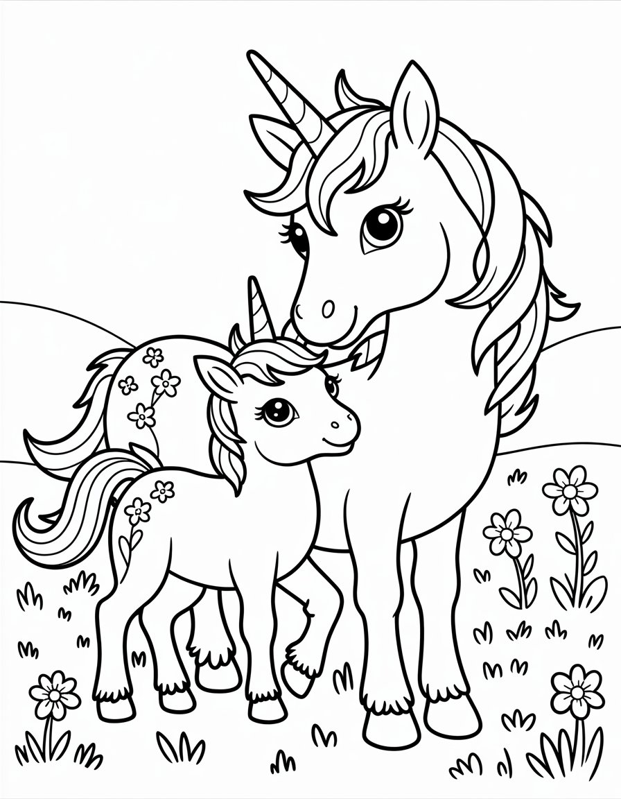 unicorn family coloring page
