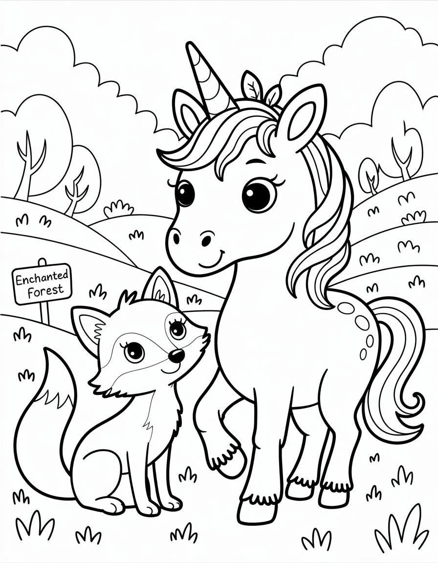 unicorn fox coloring page
