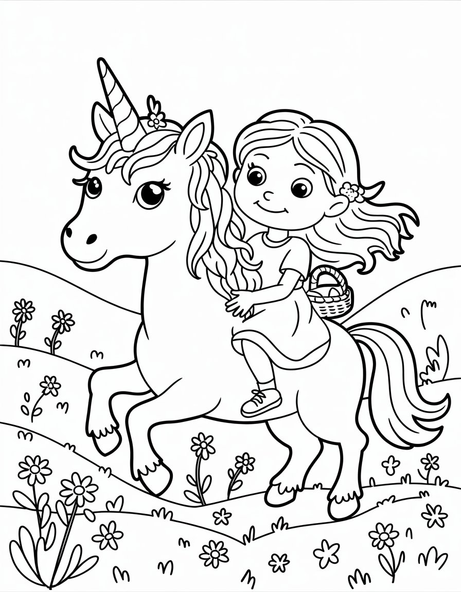 unicorn girl coloring page