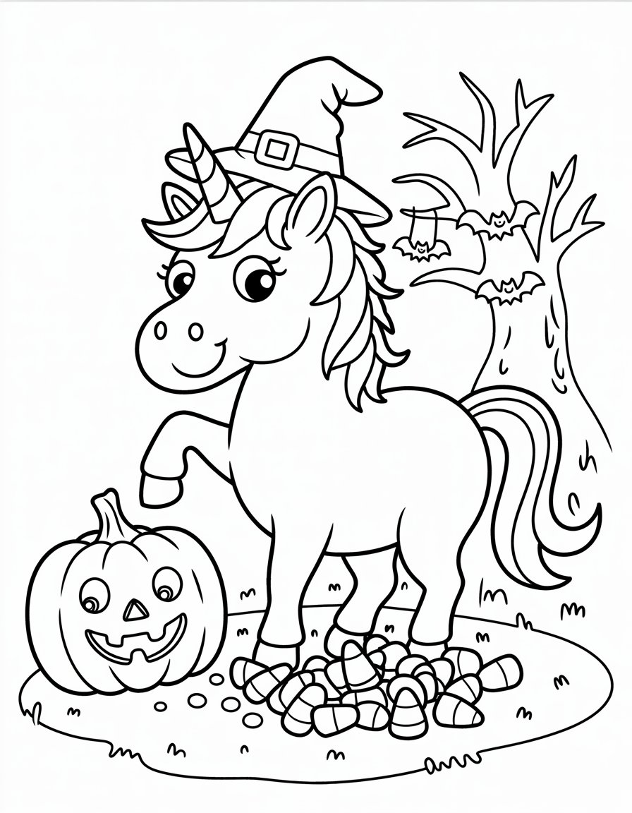 unicorn halloween coloring page