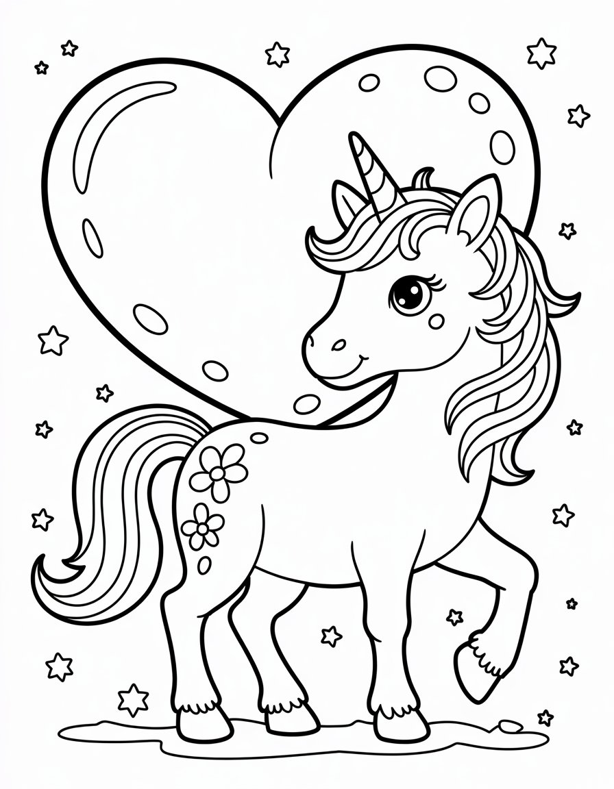 unicorn heart coloring page