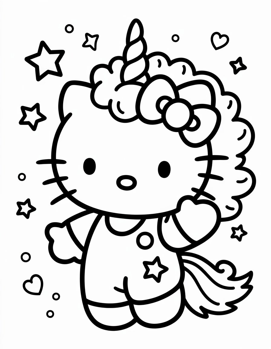 unicorn hello kitty coloring page