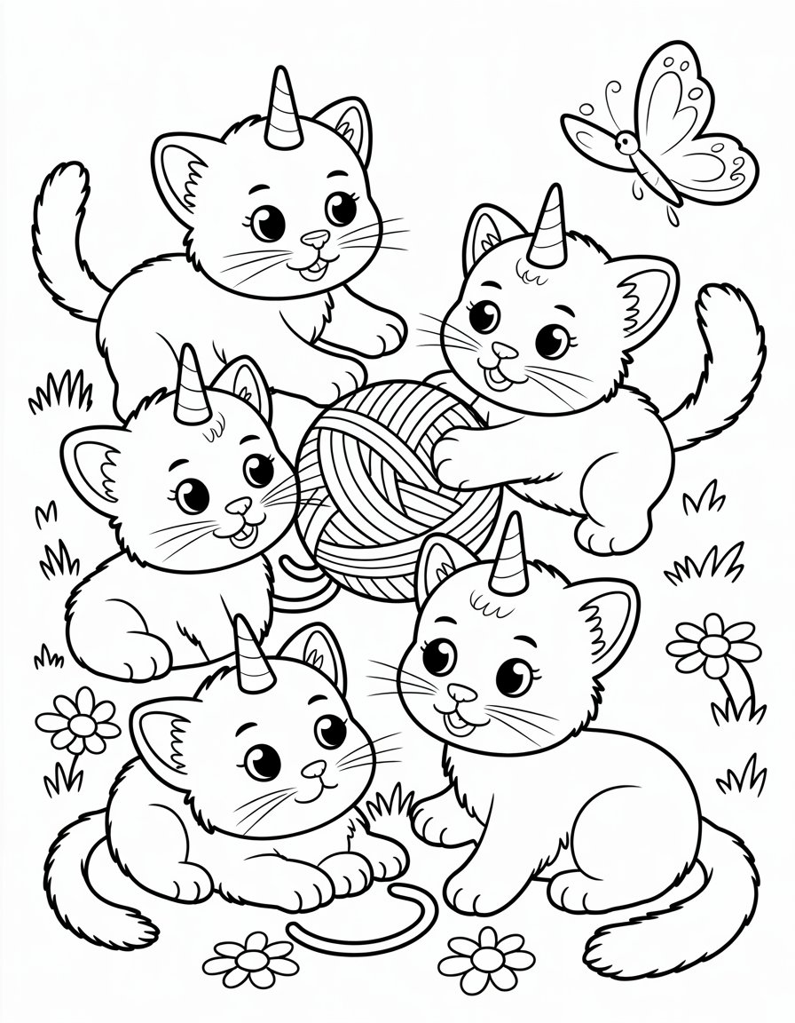 unicorn kitties coloring page