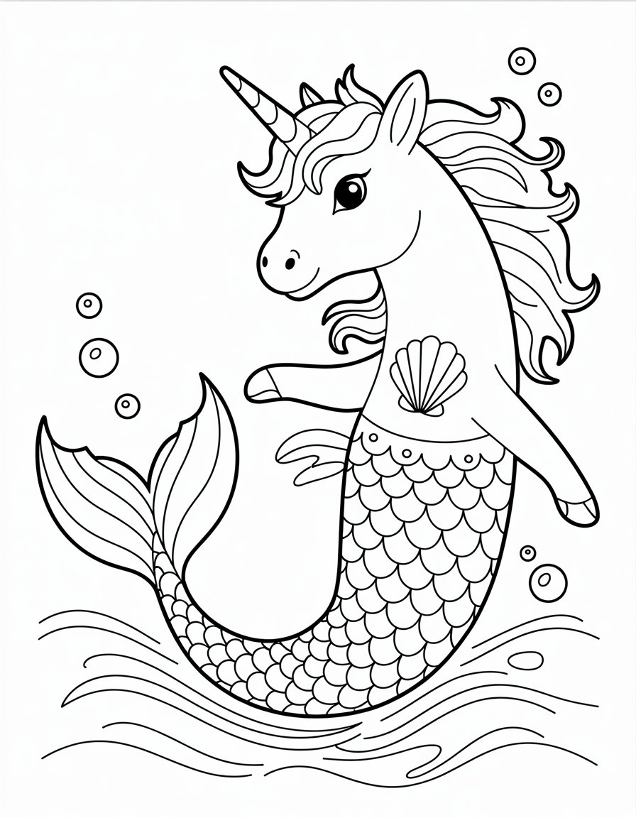 unicorn mermaid coloring page