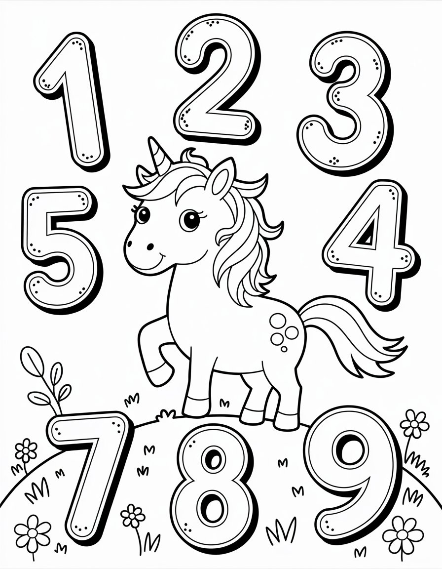 unicorn number coloring page