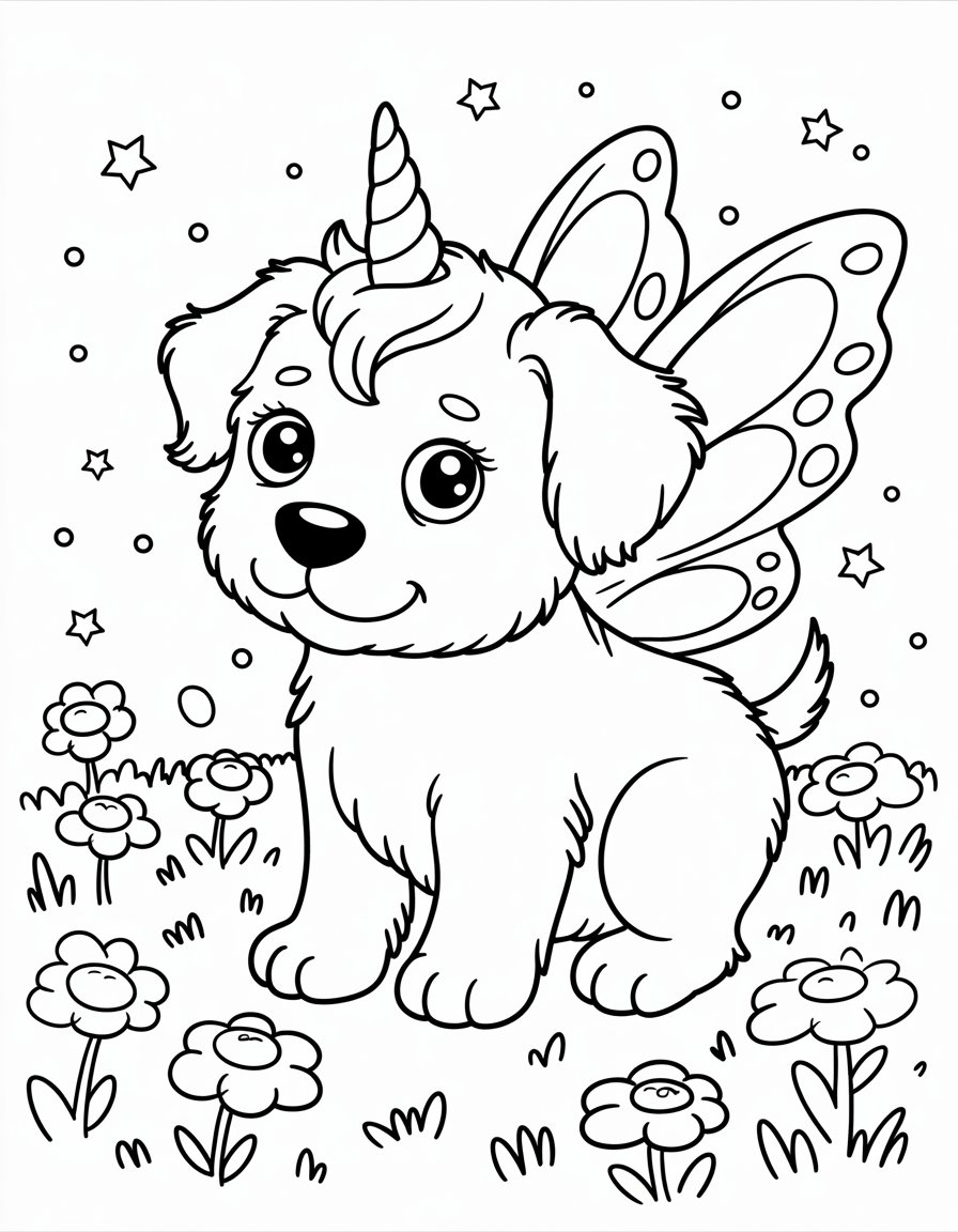 unicorn puppy coloring page