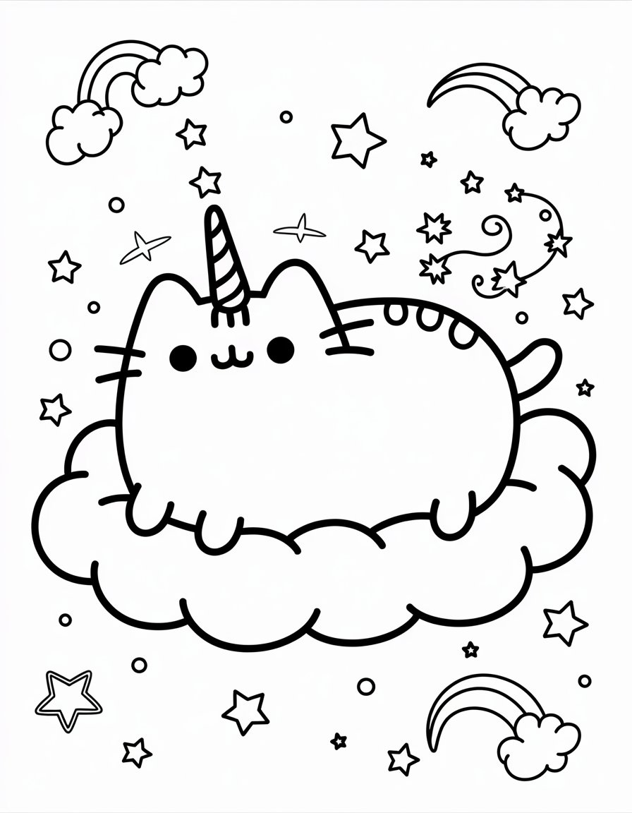 unicorn pusheen coloring page