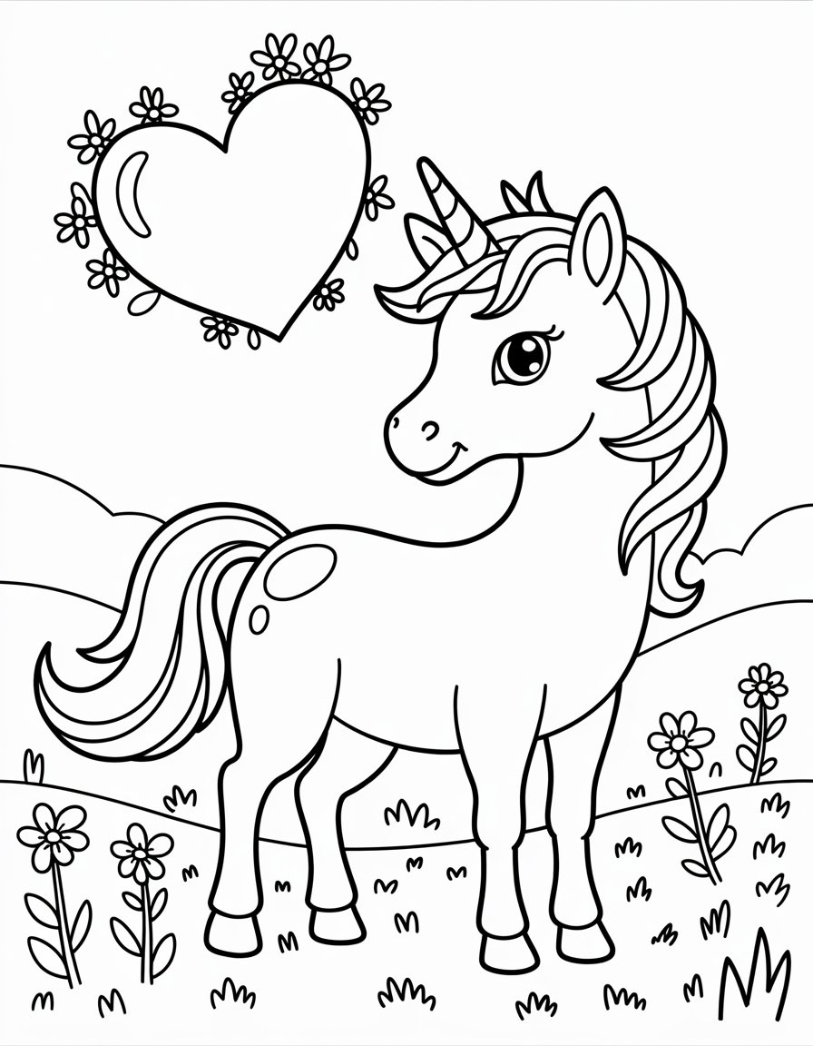 unicorn with heart coloring page