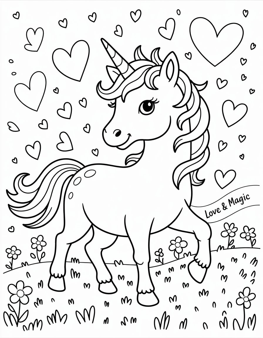 valentine unicorn coloring page