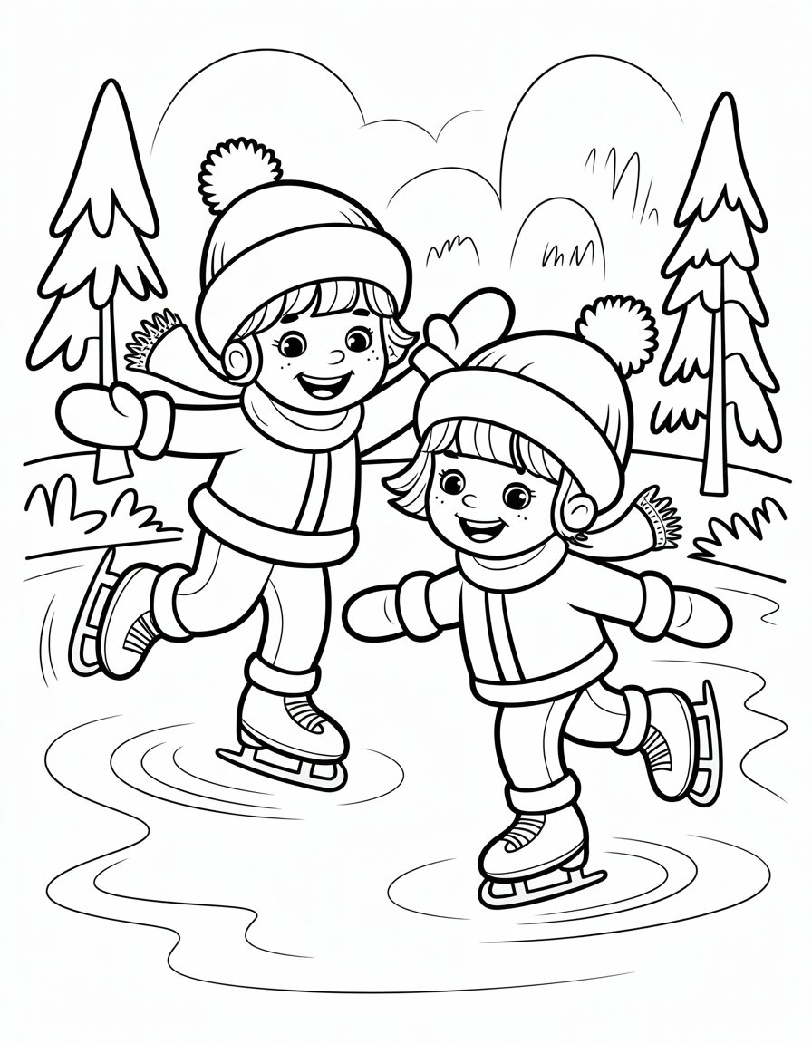 winter activities coloring page