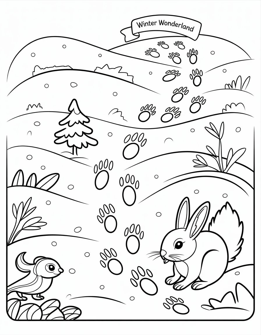 winter animal tracks coloring page