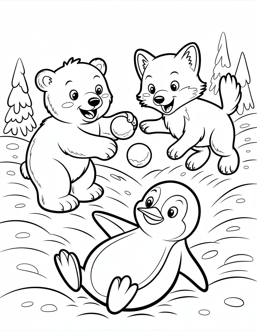 winter animals coloring page