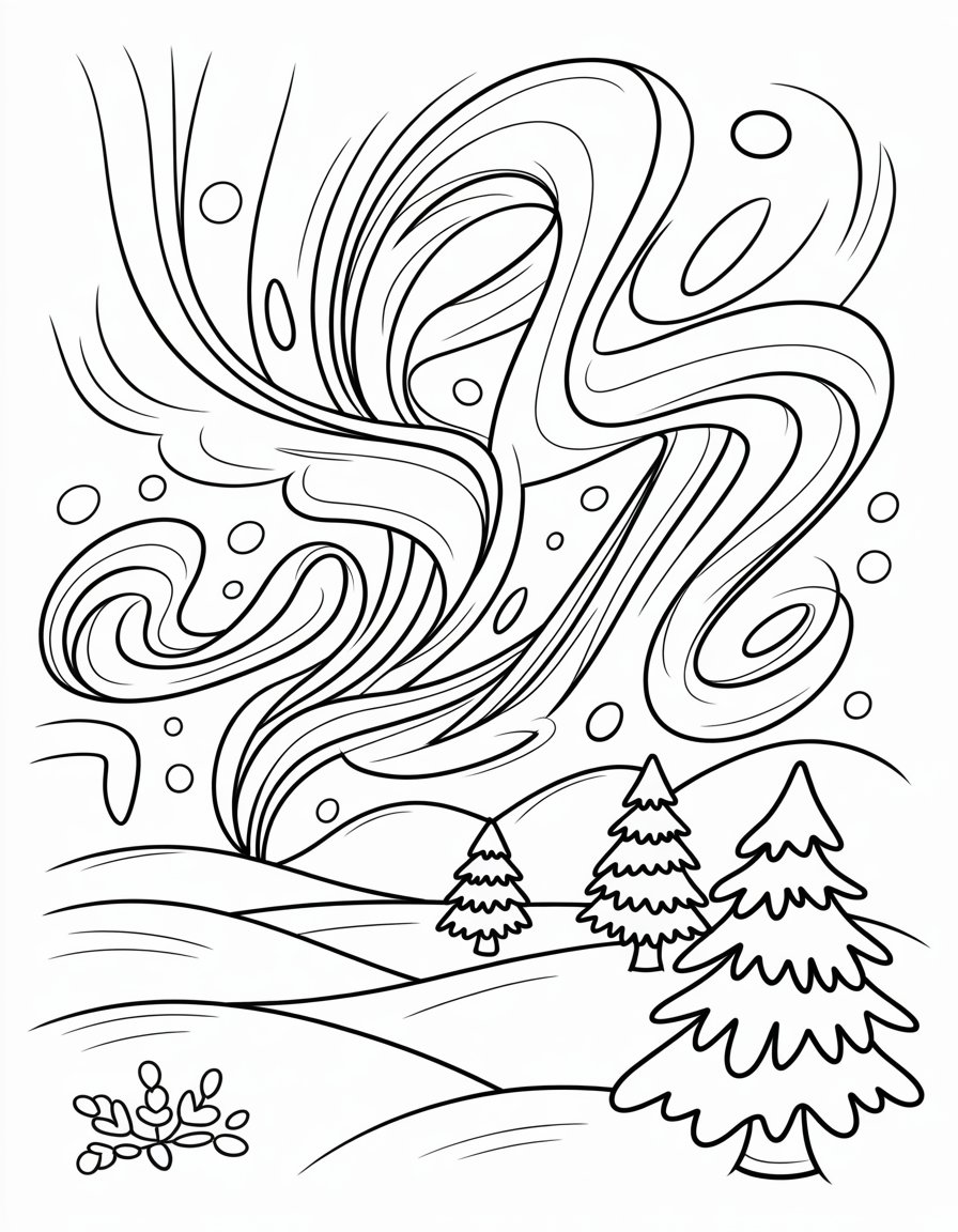 winter aurora borealis coloring page