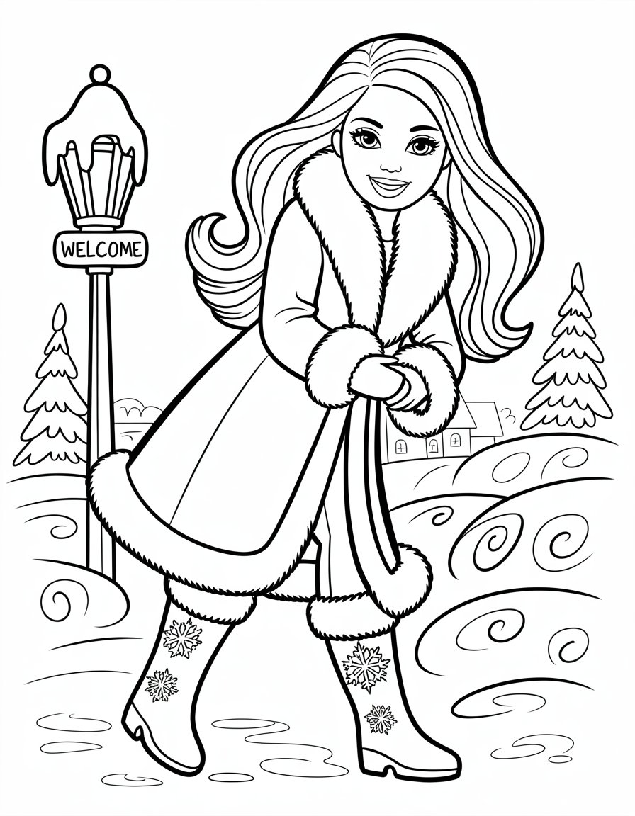 winter barbie coloring page